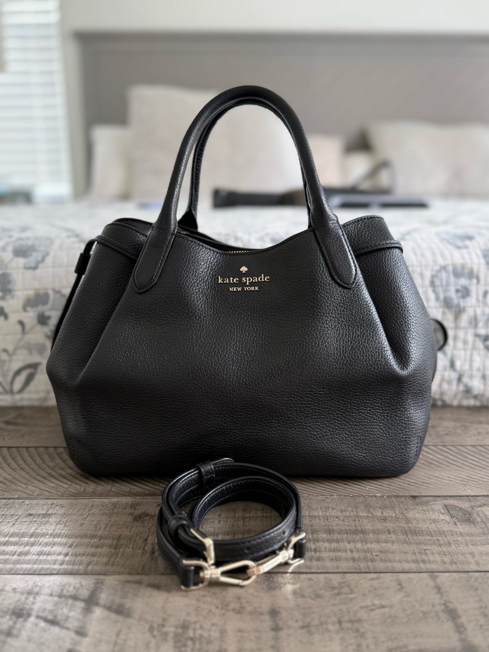 Kate Spade Dumpling Large Satchel Shoulder Crossbody Bag Tote Black Leather Gold